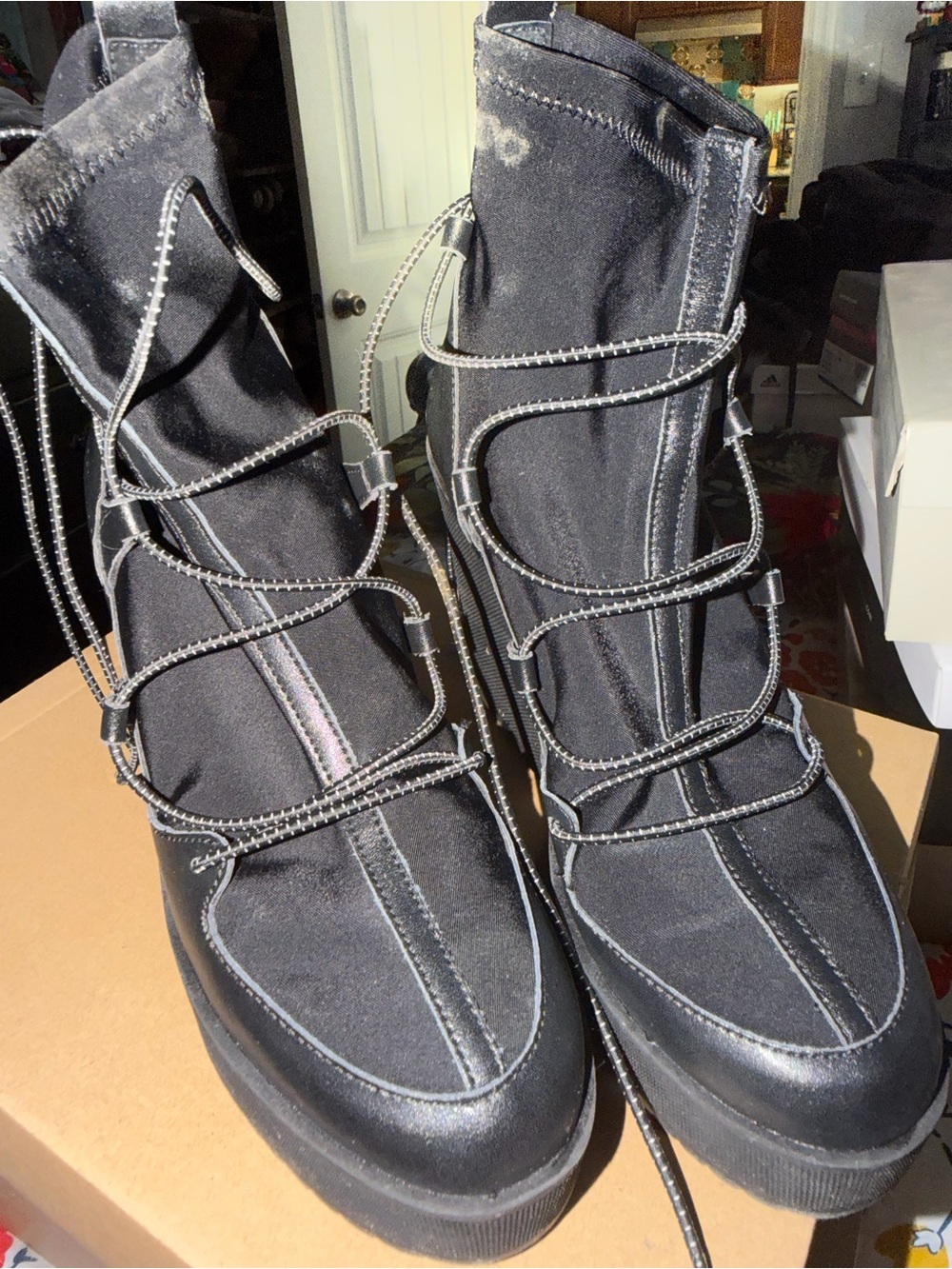Steve Madden Black Lace-Up Platform Boots
